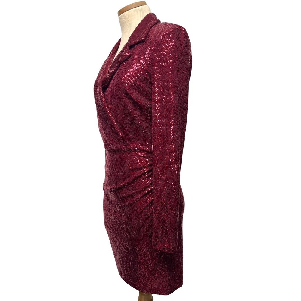 NWT MEDIUM JUNIORS Emerald Sundae Red Sequin Tuxedo Bodycon Christmas Dress - Picture 2 of 13